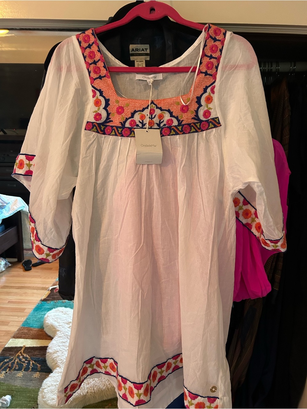 OndadeMar sheer cotton dress/ cover up embroidered M NWT